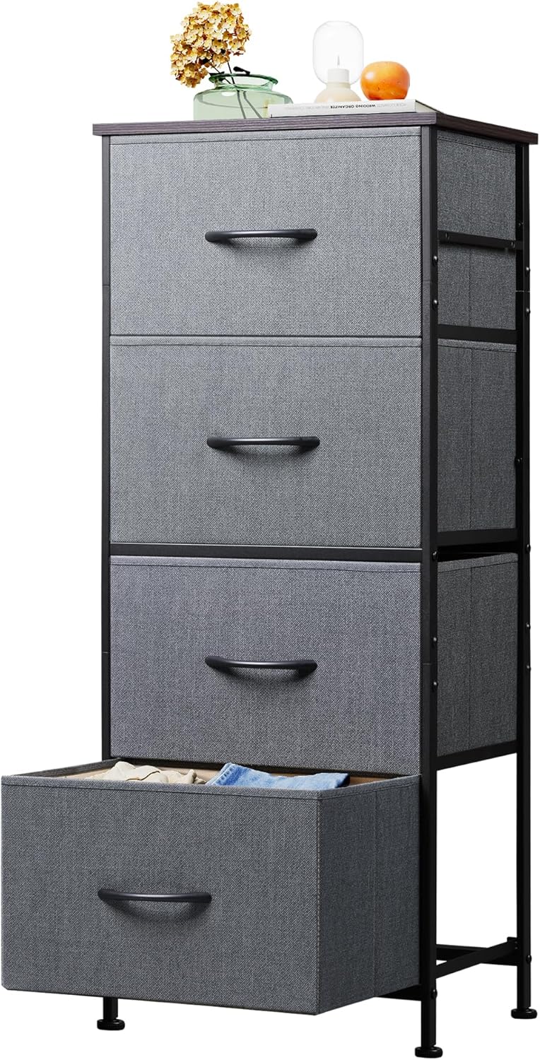 WLIVE Fabric Chest of Drawers with 4 Drawers - Dark Grey