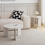 JZGORC Set of 2 White Imitation Travertine Coffee Tables