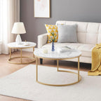 Ginhow Set of 2 Round Coffee Tables with Marble Design