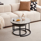 JZGORC Round Coffee Table with Grey Marble and Metal Legs