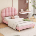 Sweiko Pink Upholstered Children's Bed with Headboard