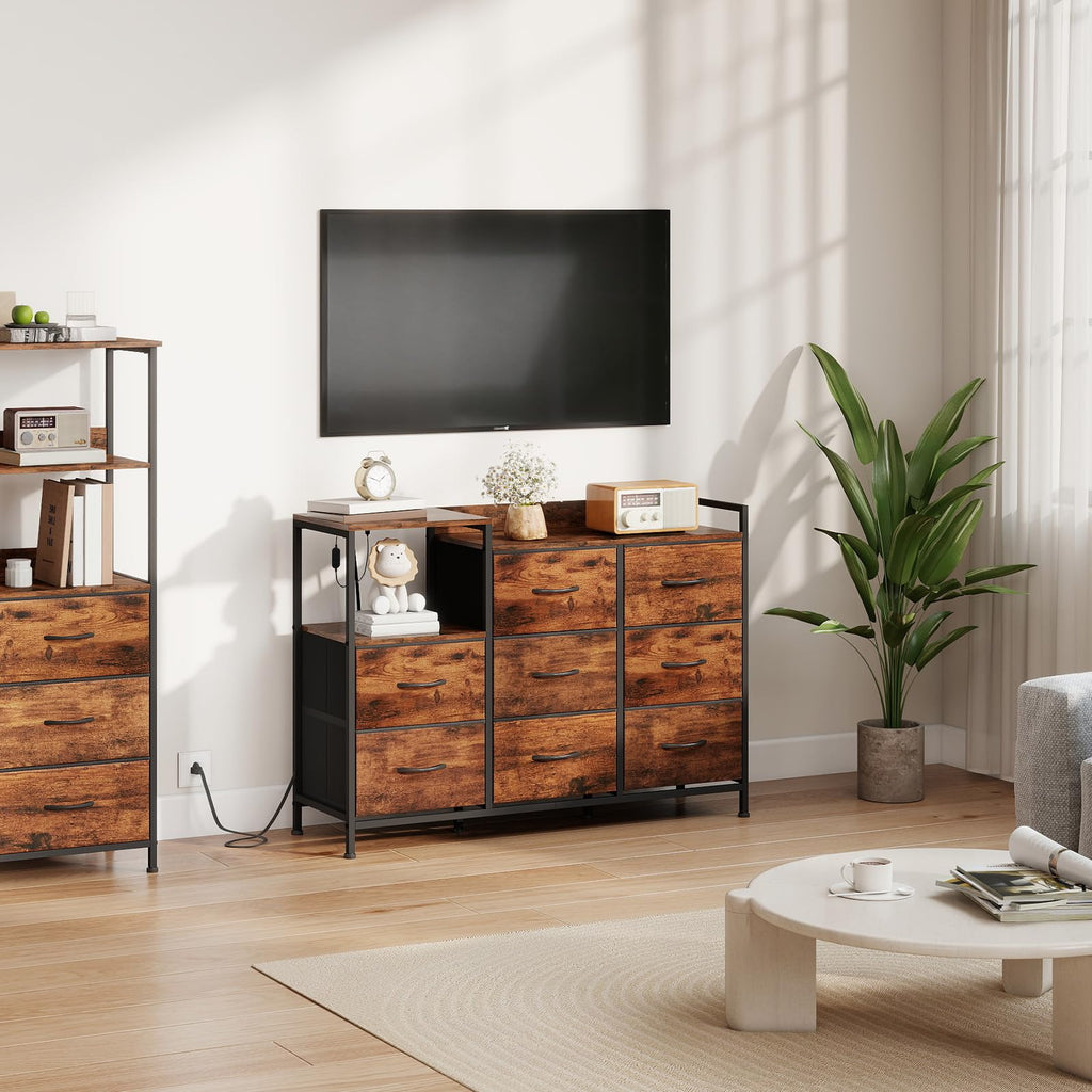 Somdot 8-Drawer Dresser with Charging Station and LED Light