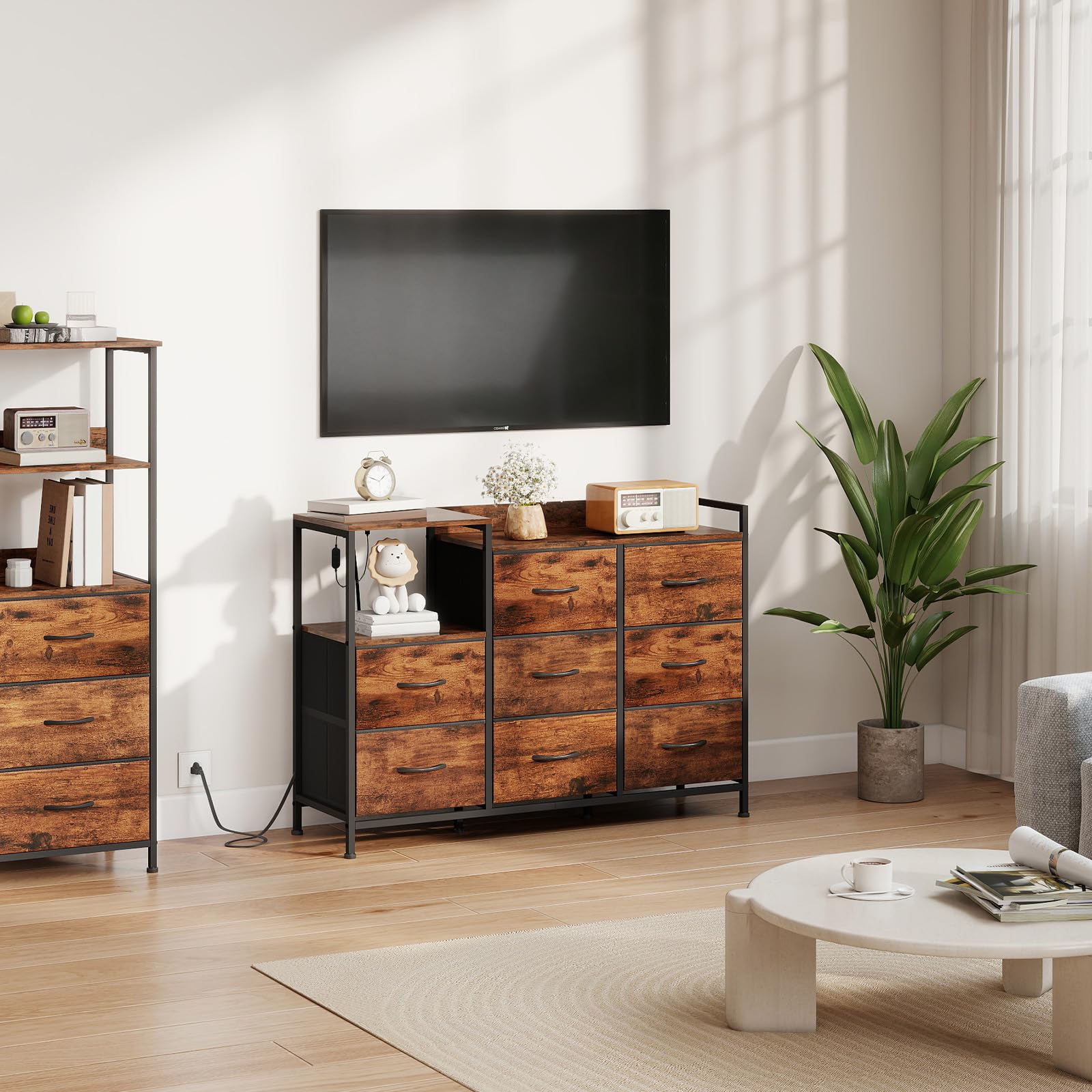 Somdot 8-Drawer Dresser with Charging Station and LED Light