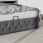 HAINEW Chesterfield Style Upholstered Bed with Hydraulic Storage