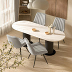 Set of 4 modern grey dining chairs with thick cushions and metal legs