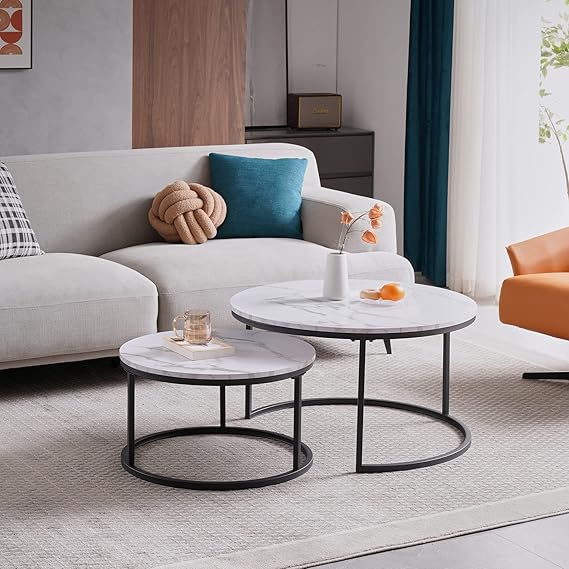 GrandCA HOME Round Nesting Coffee Tables | Imitation Marble