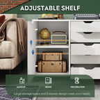 DEVAISE 5-Drawer Wood Cabinet with Adjustable Shelf and Wheels