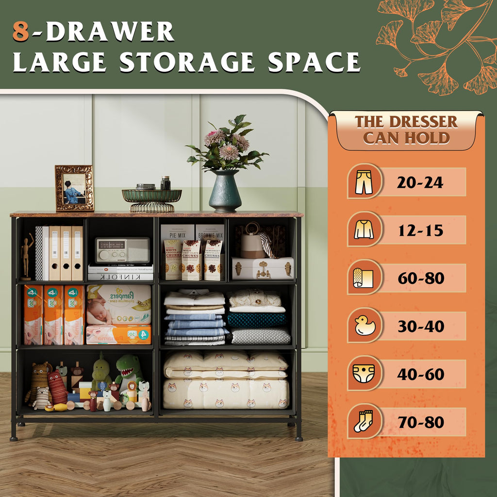 WLIVE 8 Drawer Fabric Dresser with Wood Top