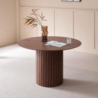 GrandCA HOME round dining table with dark brown wooden base and MDF top, seating 4-6 people
