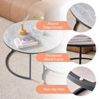 JZGORC 2-Piece Round Coffee Table Set with Grey Marble Top and Black Metal Frame