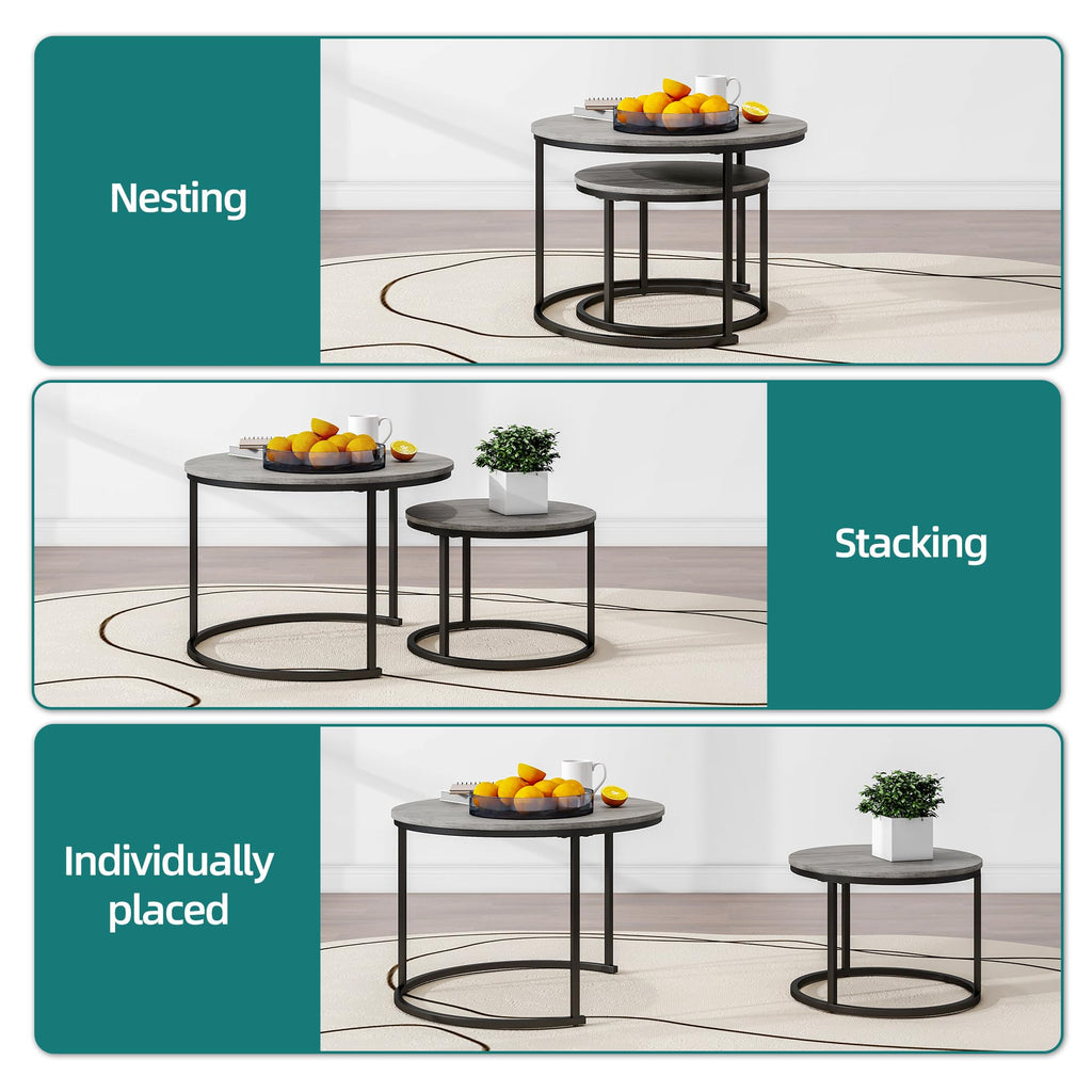 HOJINLINERO Modern Round Coffee Table Set of 2