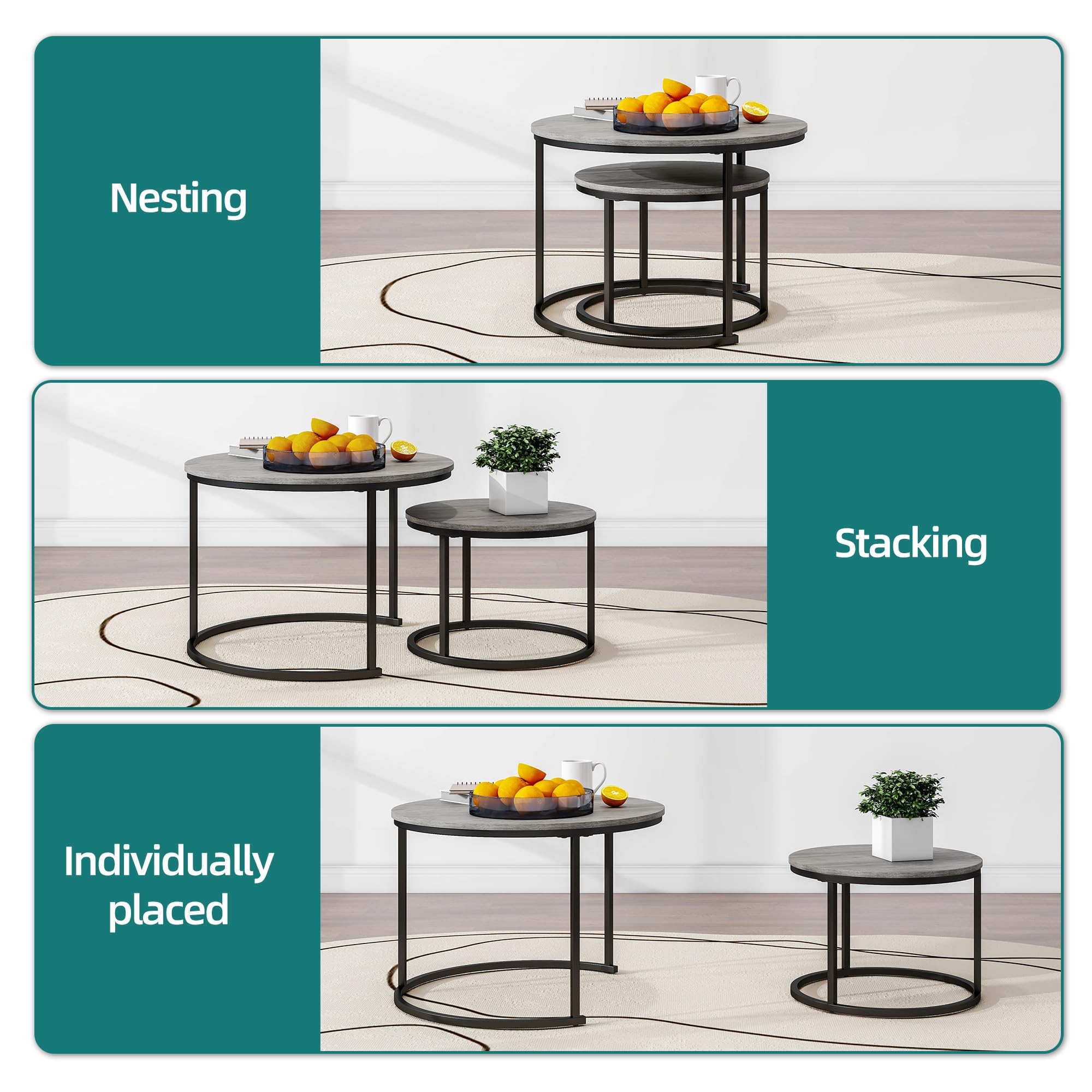 HOJINLINERO Modern Round Coffee Table Set of 2