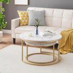 Ginhow Set of 2 Round Coffee Tables with Marble Design