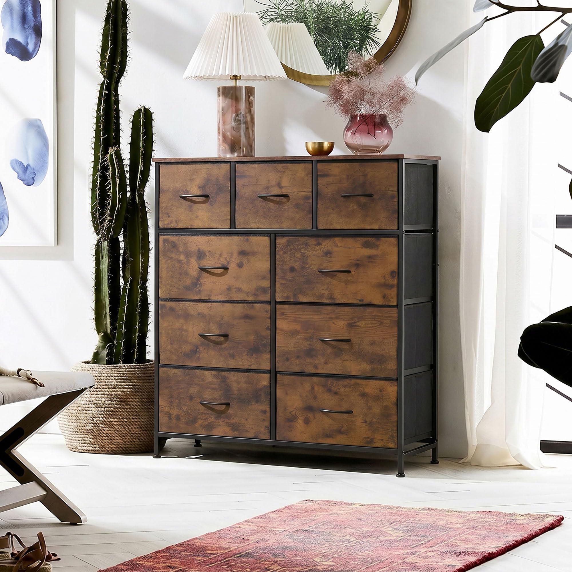 WLIVE 9-Drawer Fabric Storage Tower with Wood Top