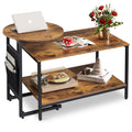 WLIVE 2 in 1 nesting coffee table set with storage, featuring a rectangular coffee table and a round side table in rustic bro