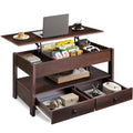 Espresso WLIVE lift top coffee table with 2 drawers and open shelf for storage