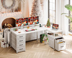 Coleshome L Shaped Computer Desk with 6 Drawers and Power Outlet