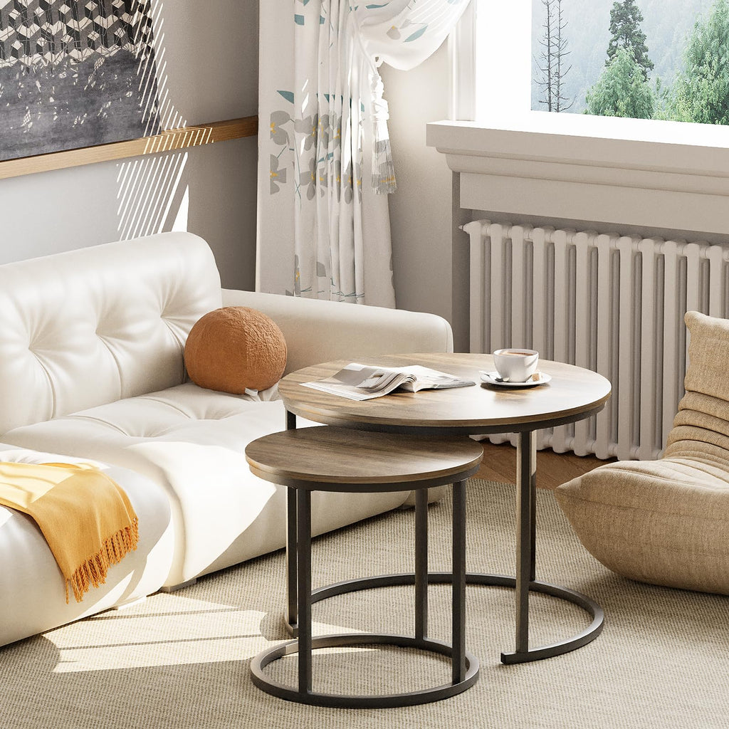 aboxoo Nesting Side Round Coffee Table Set with Metal Frame