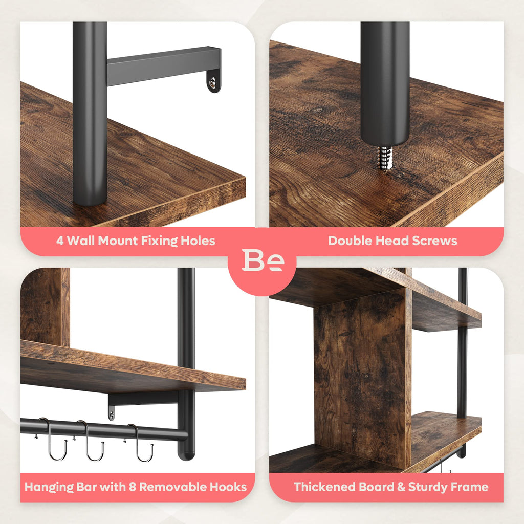 Bestier 3 Tier Industrial Floating Pipe Shelving