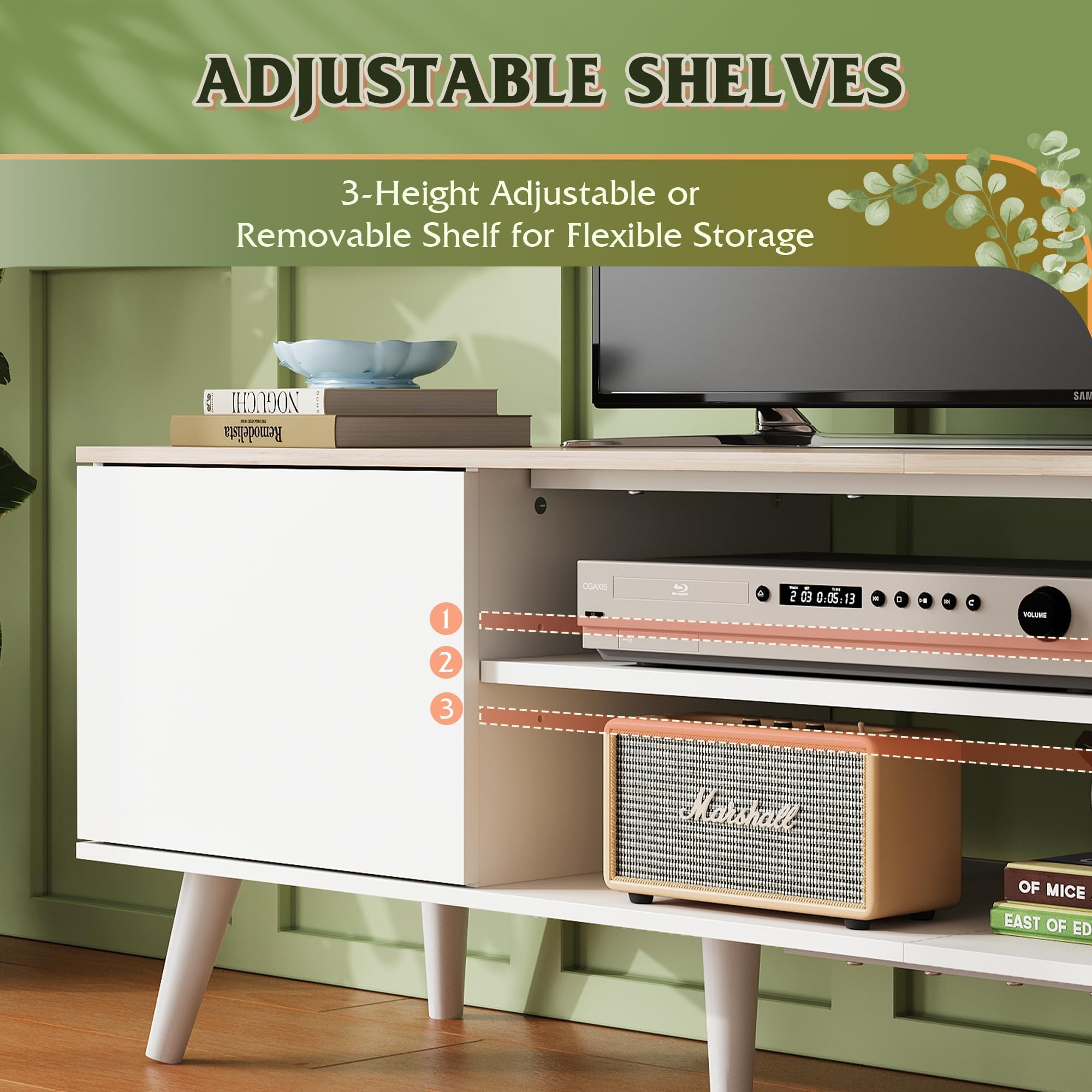 WLIVE Mid-Century Modern TV Stand for 65-70 Inch TVs