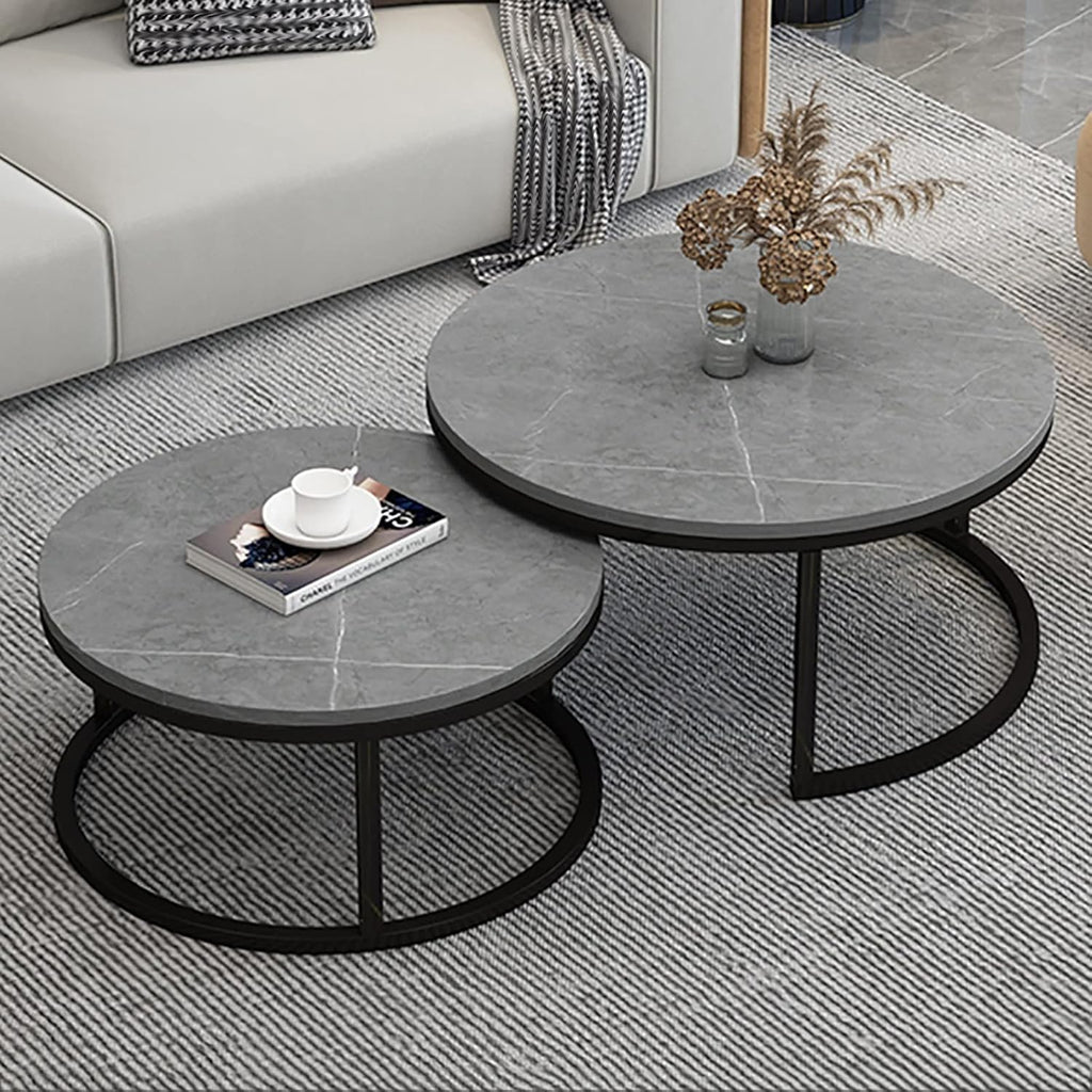 ZXFDMSWJ Round Nesting Coffee Table Set of 2 Marble Steel