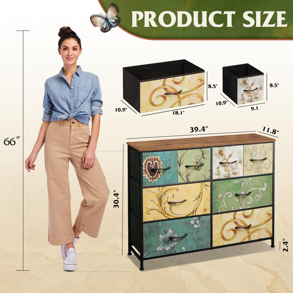 WLIVE 8 Drawer Fabric Dresser with Wood Top