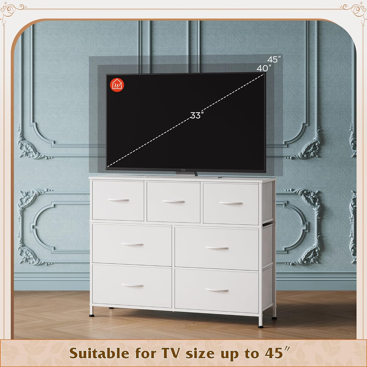 WLIVE Minimalist Fabric 7-Drawer Storage Dresser TV Stand