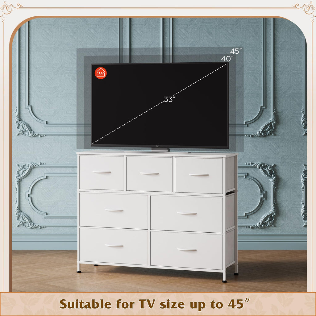 WLIVE 7 Drawer Dresser TV Stand with Sturdy Steel Frame