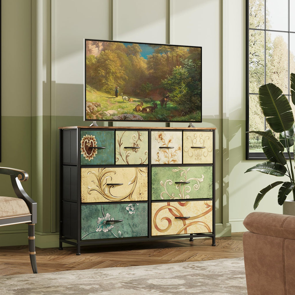 WLIVE 8 Drawer Fabric Dresser with Wood Top