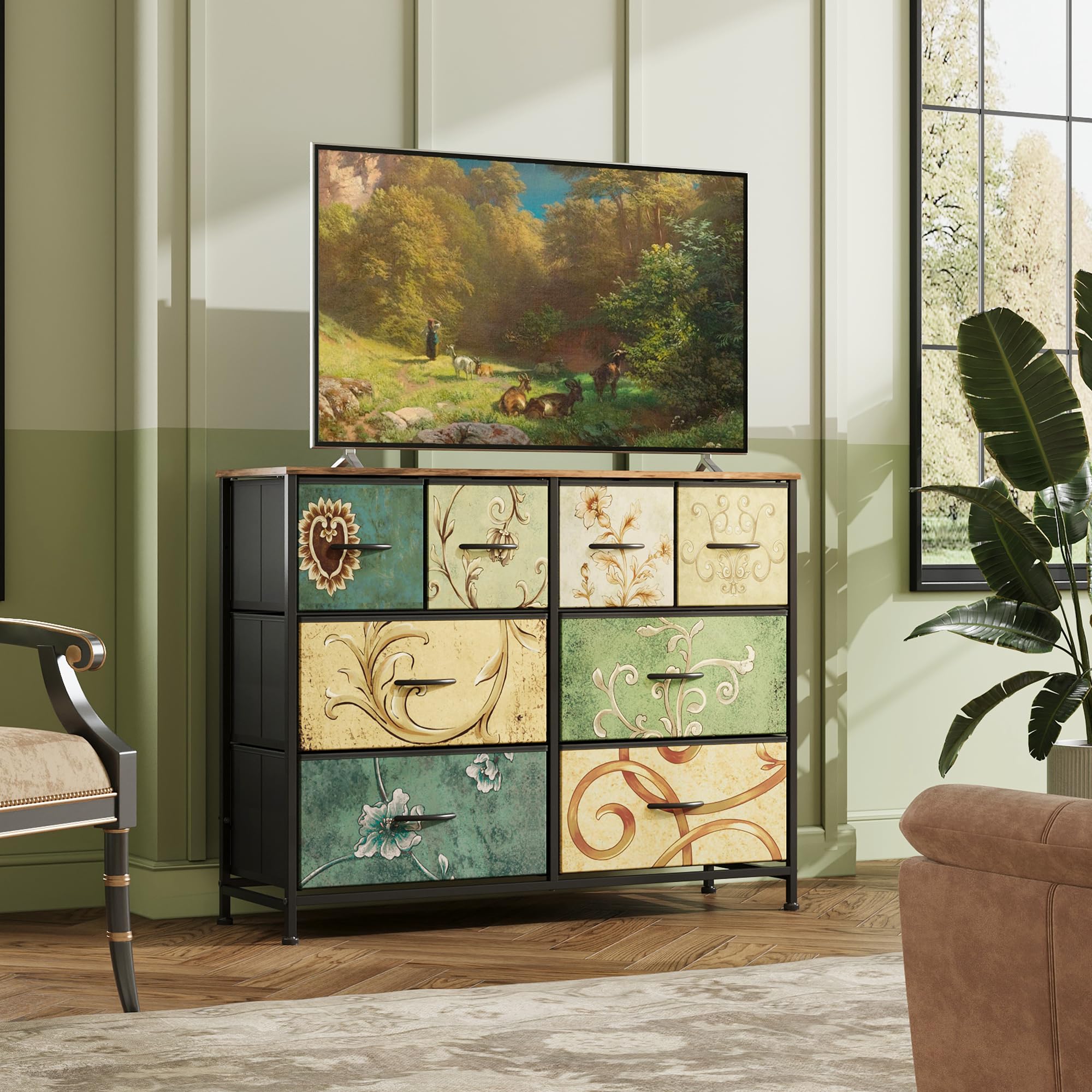 WLIVE 8 Drawer Fabric Dresser with Wood Top