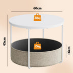 WLIVE Round White Coffee Table with Fabric Basket