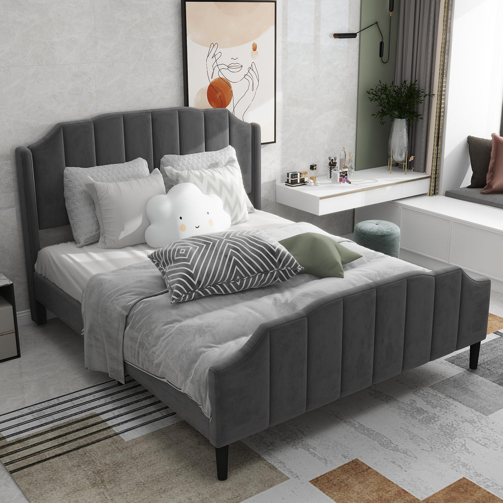 Dalred Grey Upholstered Bed Frame with Velvet Padding