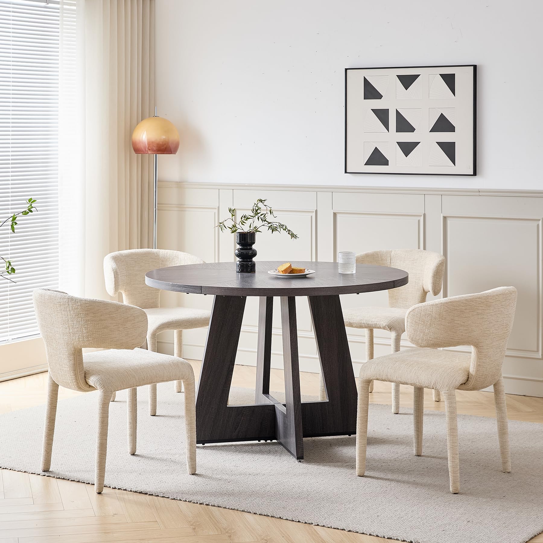 HJhomeheart Round Dining Table with Cross-shaped Base