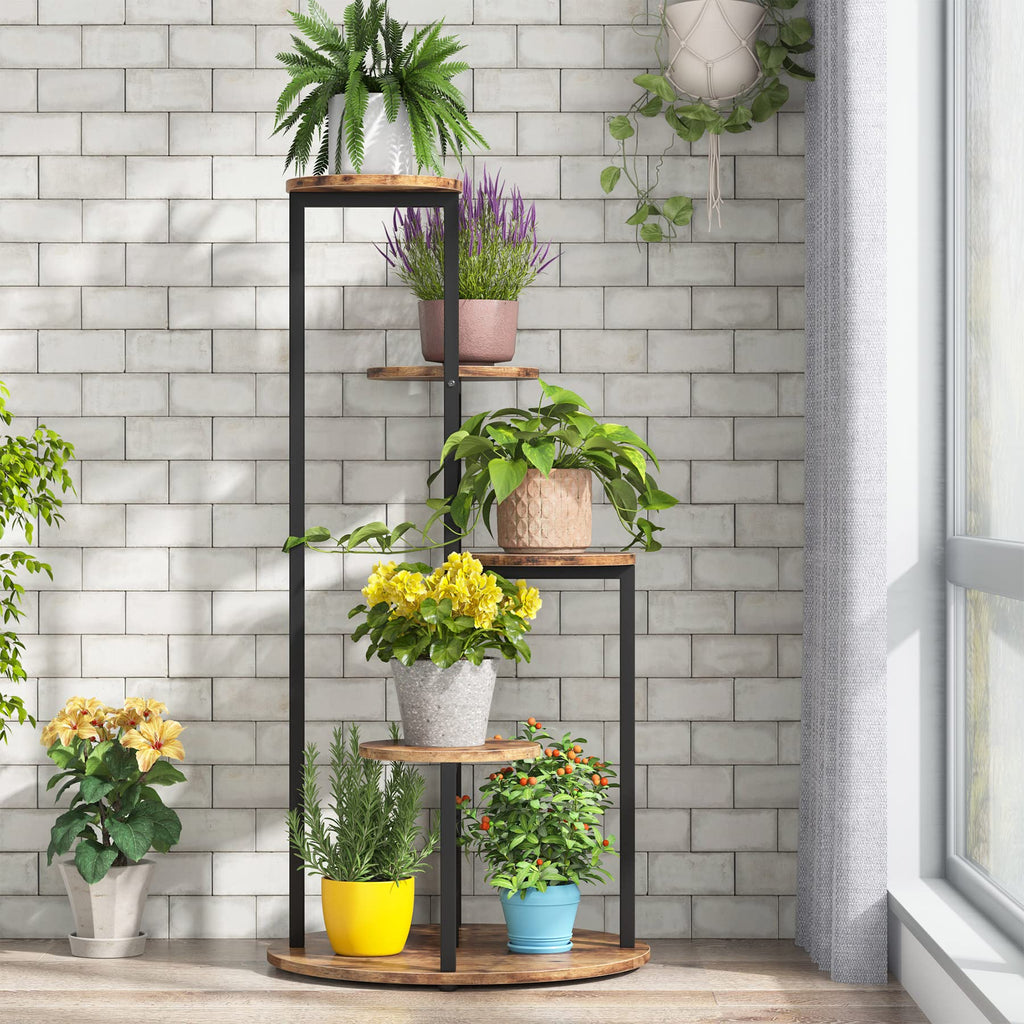 Tribesigns 4-Tier Indoor Corner Plant Stand with Metal Frame
