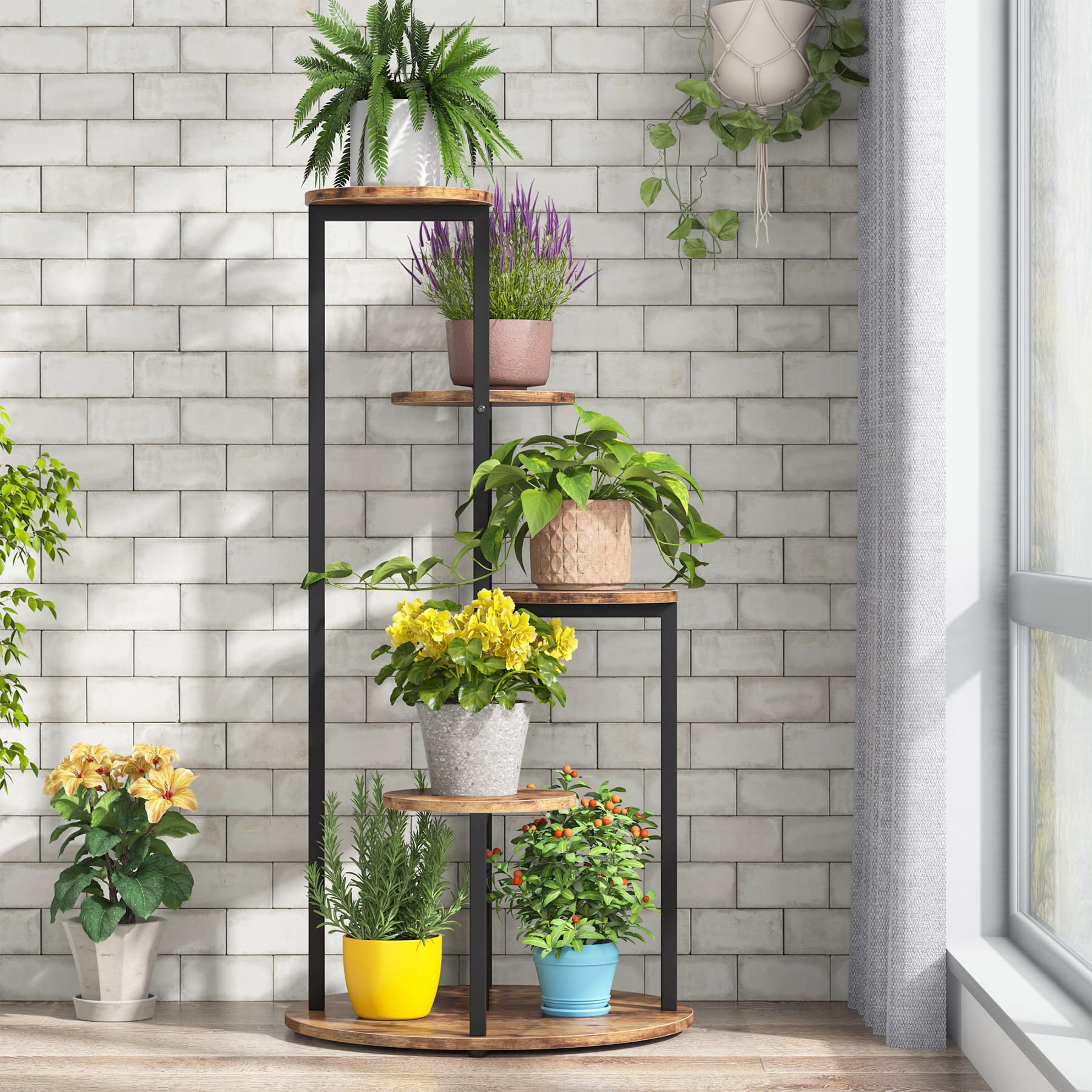 Tribesigns 4-Tier Indoor Corner Plant Stand with Metal Frame