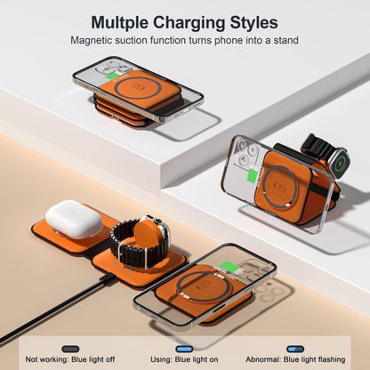 Portable Foldable Magnetic Wireless Charging Station | 3-in-1 Fast Charger for iPhone, Apple Watch & AirPods | Compact & Travel-Friendly Design