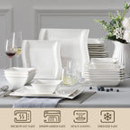 MALACASA 26-Piece Ivory White Porcelain Dinnerware Set Flora
