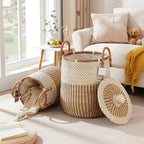 YMing Set of 2 Hand-Woven Seagrass Laundry Hampers with Lid