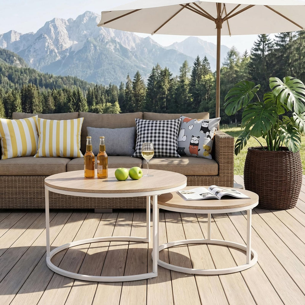 buybyroom Round Coffee Table Set, Light Oak, Modern Style