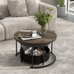 COSTWAY Round Nesting Coffee Tables Set with Storage Basket
