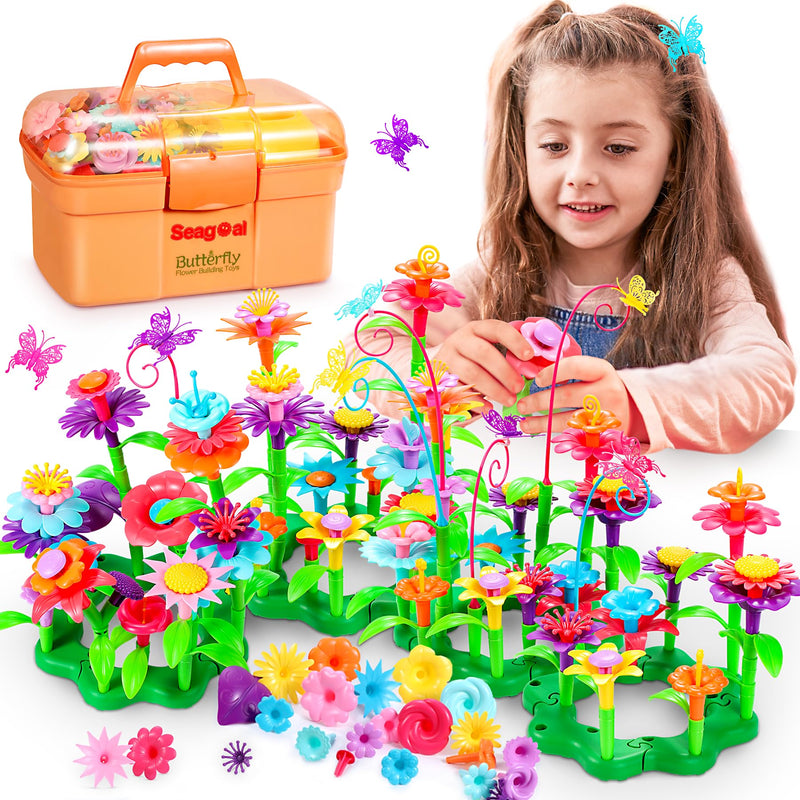 COOLJOYA Flower Garden Toy Set with colorful flowers, butterflies, and stems for creative play