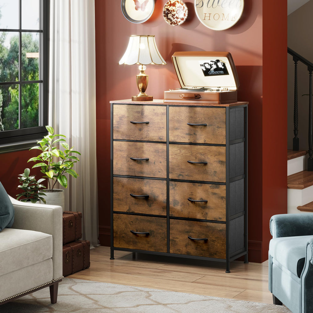 WLIVE 8-Drawer Fabric Dresser with Storage Tower