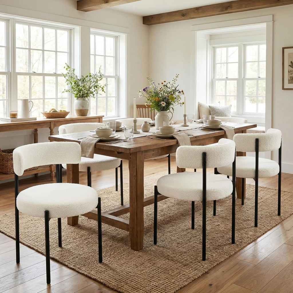 Forsalund Boucle Dining Chairs Set of 4 White