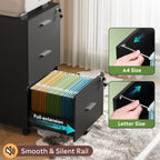 DEVAISE 3 Drawer Rolling File Cabinet with Lock, Black