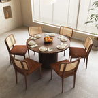 QHITTY Fluted Round Dining Table, 47-inch Walnut