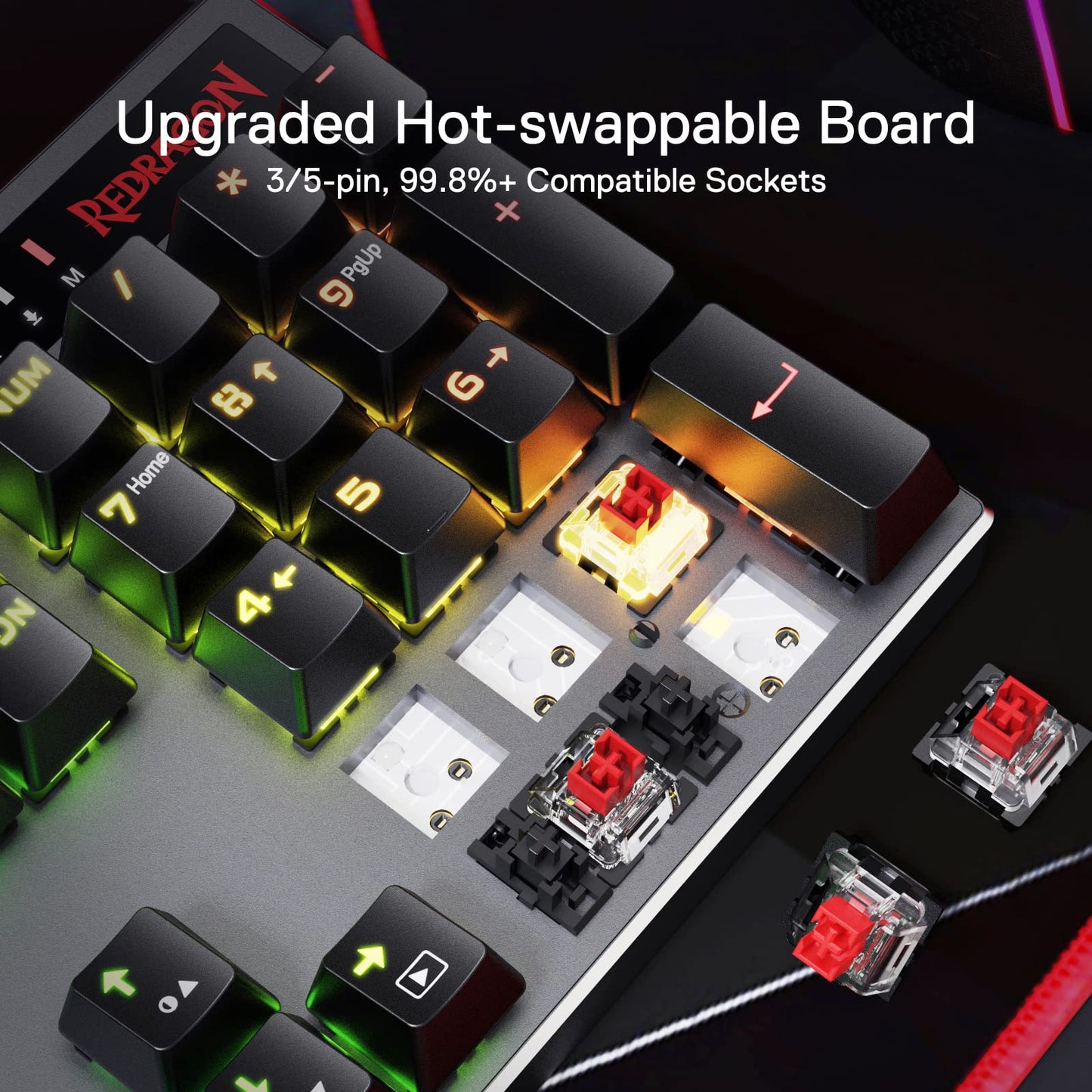 Redragon K556 PRO Upgraded Wireless RGB Gaming Keyboard, BT/2.4Ghz Tri-Mode Aluminum Mechanical Keyboard w/No-Lag Connection, Hot-Swap Linear Quiet Red Switch