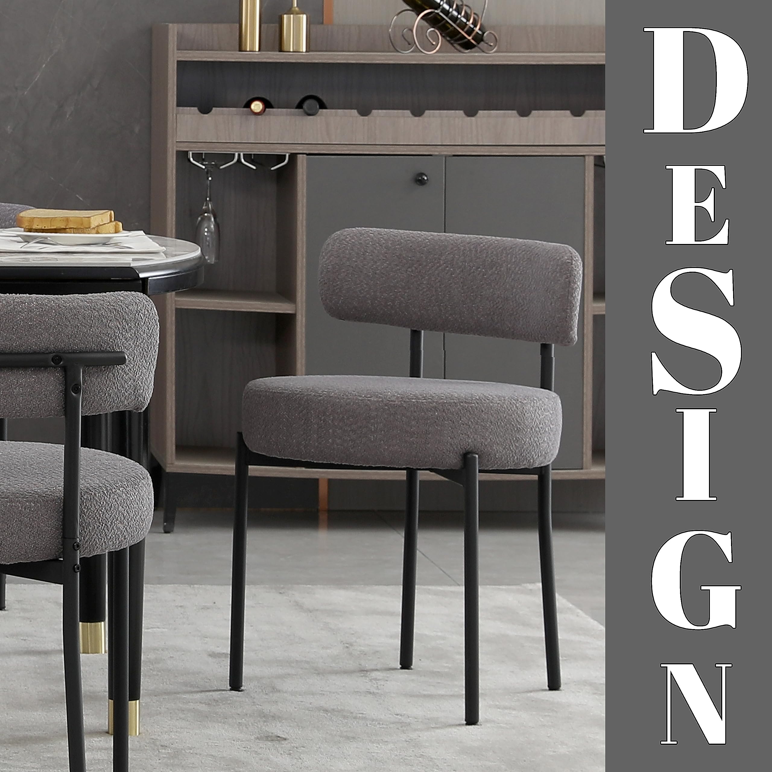 DYHOME Mid-Century Modern Dark Grey Dining Chairs Set of 2