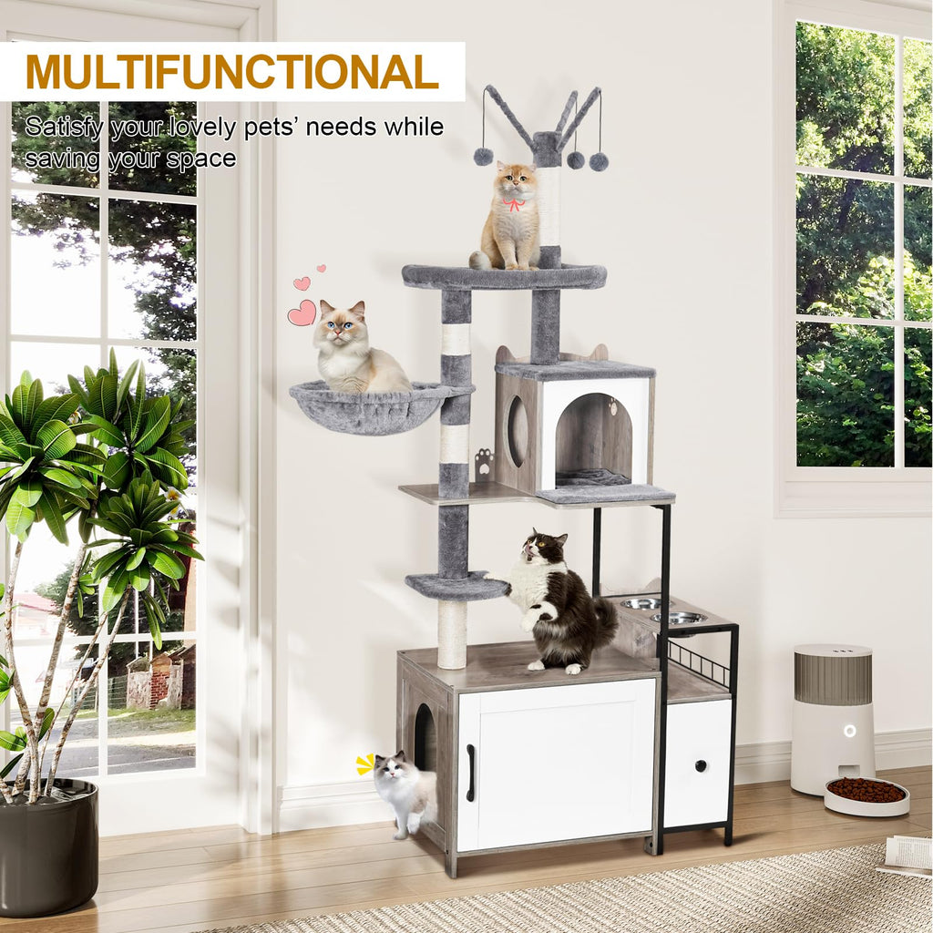 Snughome 3-in-1 Modern Cat Tower with Litter Box Enclosure