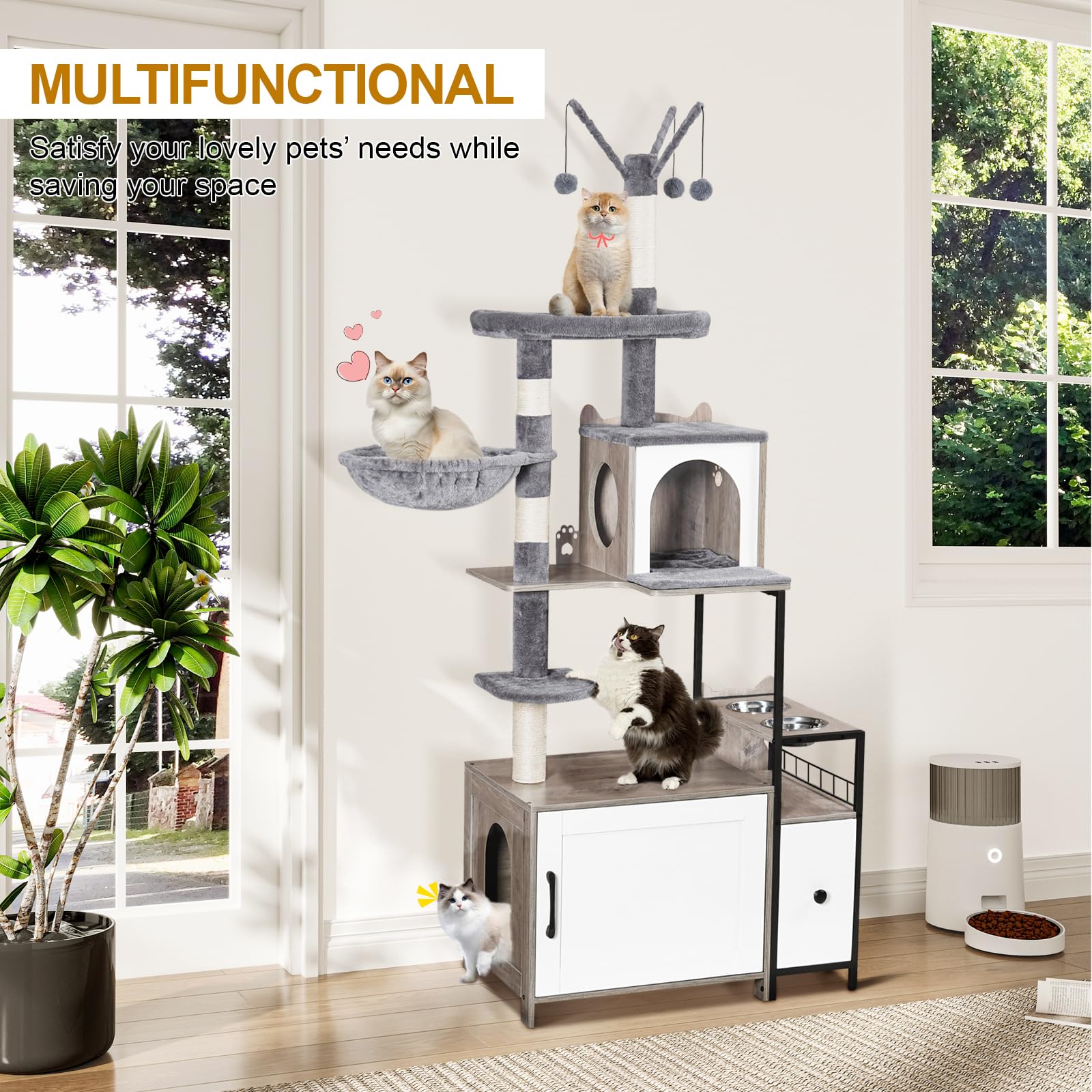 Snughome 3-in-1 Modern Cat Tower with Litter Box Enclosure