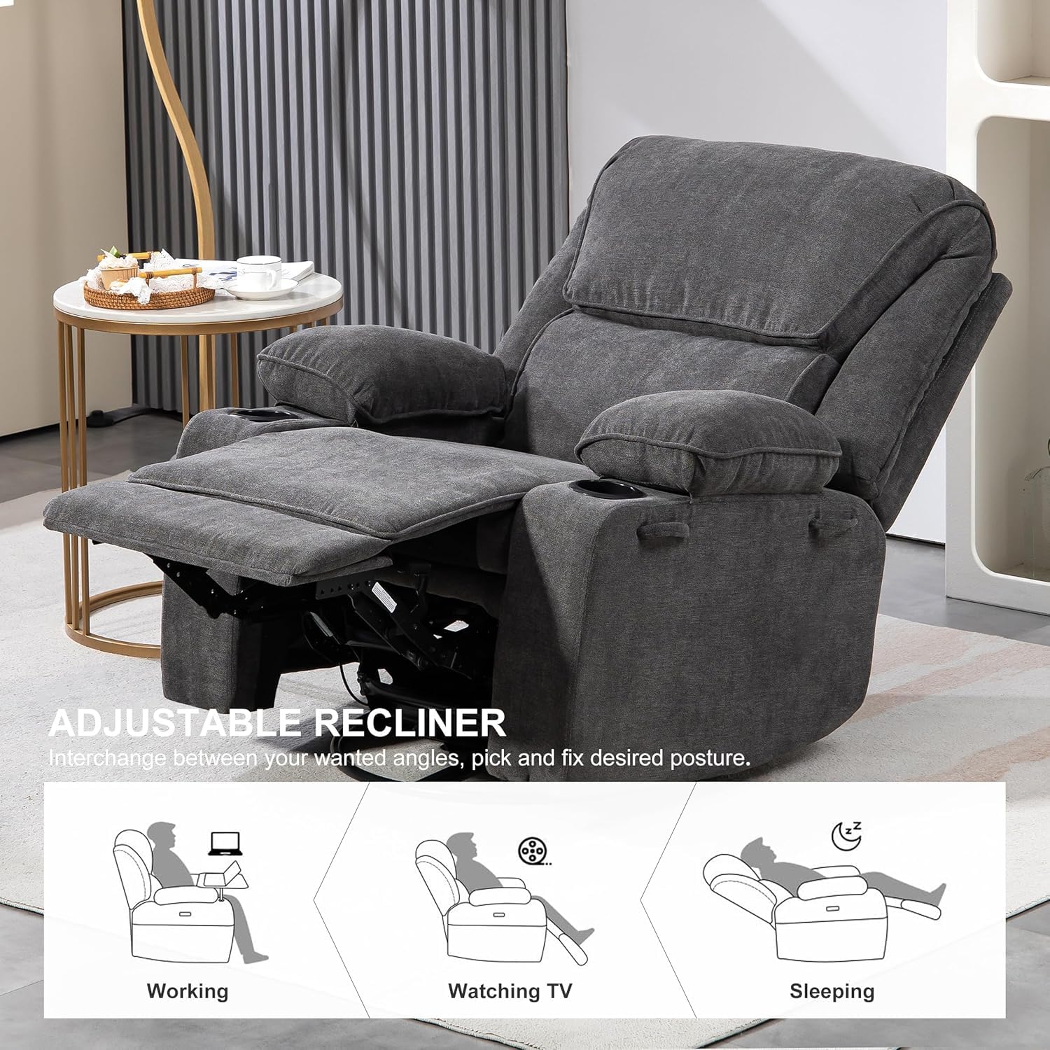 BRTHORY Rocker Recliner Chair with Massage, Heated, 360° Swivel